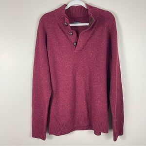 UNTUCKit Sweater Mens XL Vangone Button Neck Donegal Pullover Red Maroon